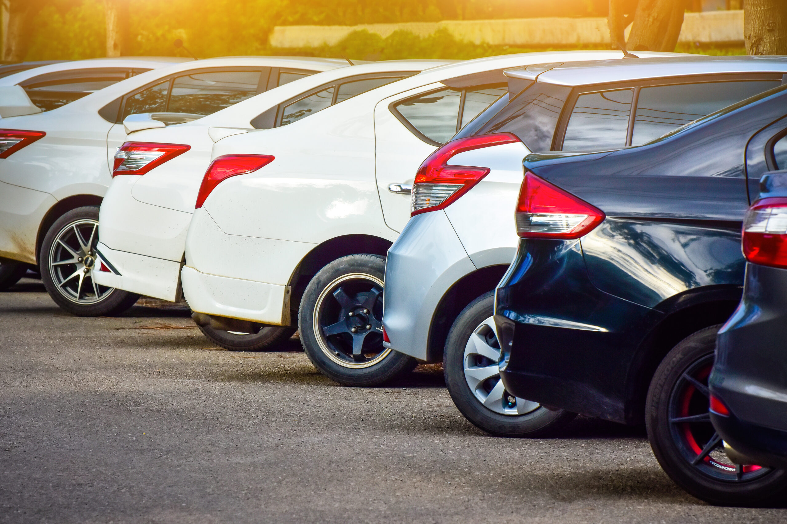 car parked row on road